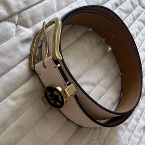 Michael Kors Light Pink Belt with Gold MK Buckle